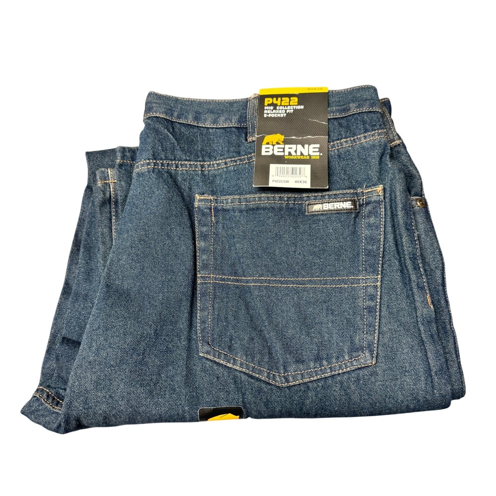 Berne Jeans Mens 40x36 (40x35 ACTUAL) Relaxed Fit Blue Denim Utility Work NEW